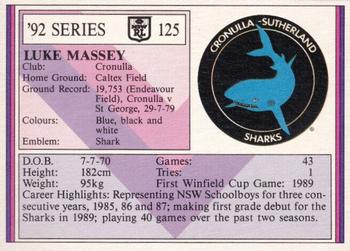 1992 Regina NSW Rugby League #125 Luke Massey Back